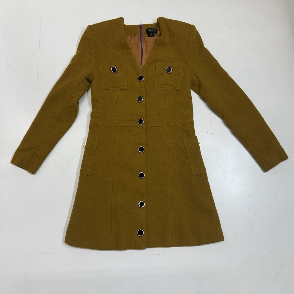 As By DF Blazer Dress Women's Small Brown With Black Gold Buttons Above Knee